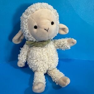 Jellycat London Fuzzkin Lamb Plush w/Olive Green Bow 9”